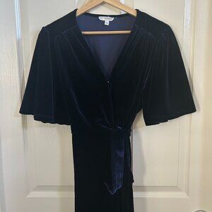 Pink Desert Dress Velvet Wrap Navy Blue Maxi Short Sleeve SZL Whimsigoth